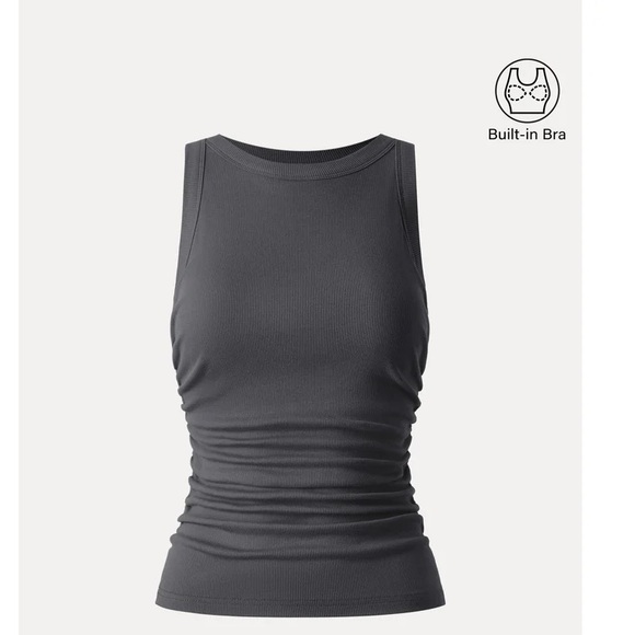 OGL Plantive® Crewneck Side Ruched Brami Tank charcoal - Picture 1 of 4